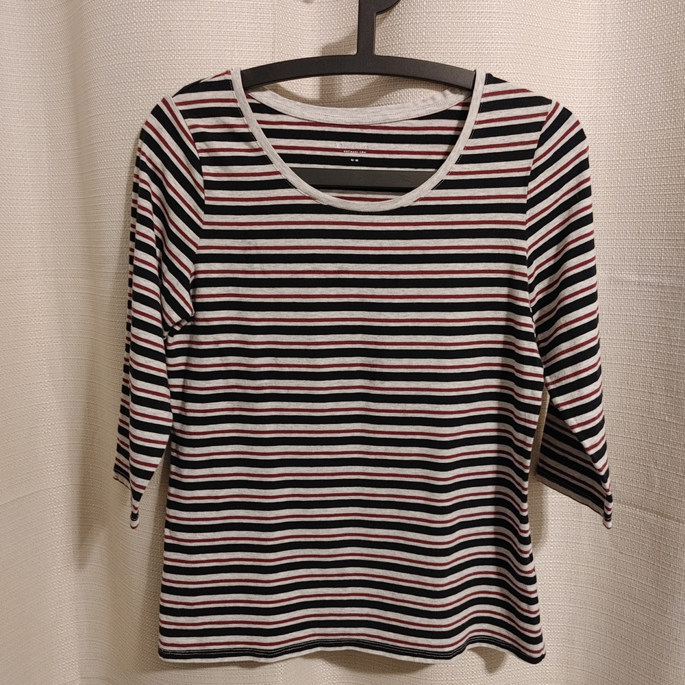 (4/$20) Reitmans Women's Striped 3/4 Sleeve Top - Black, Gray, Red, Size M